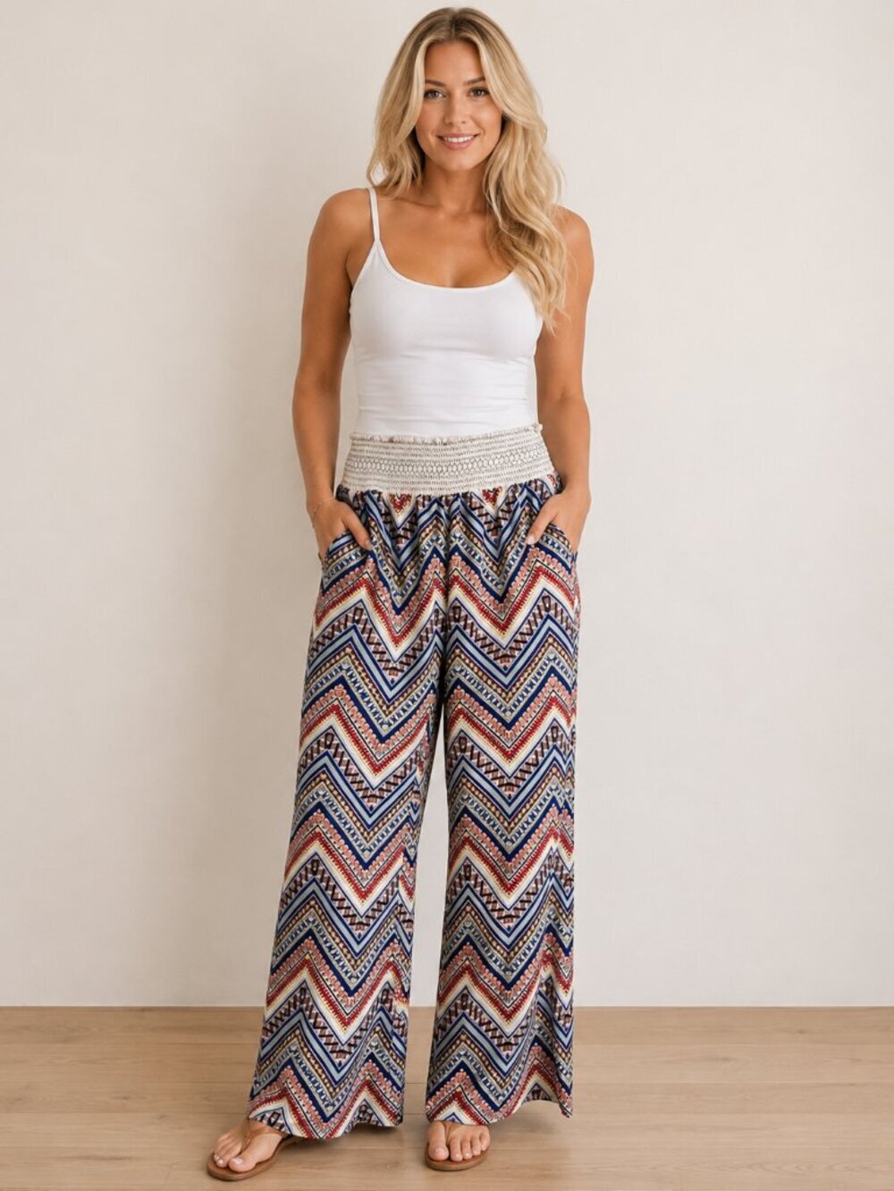Hippie Laundry Zigzag Chevron PatternWide-Leg Pants Lightweight Women’s Small